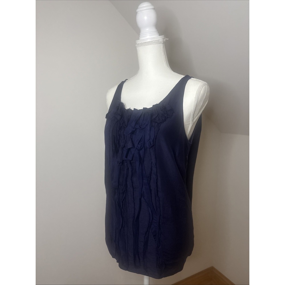 J.CREW Sleeveless Navy Blue Ruffle Lined Cotton Silk Blouse Women Size 10
